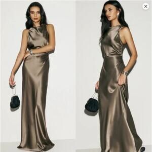 Reformation Satin Maxi Dress in Bronze